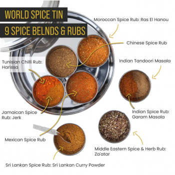 World Spice Blends and Rubs Tin with 9 Blends & Rubs ( Masala Dabba )