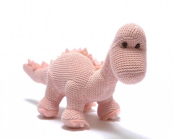 Organic Pink Dinosaur Knitted Diplodocus Baby Rattle