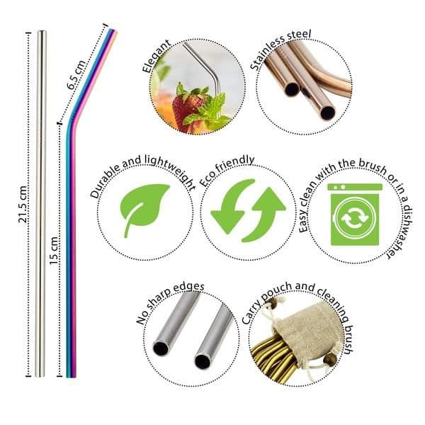 Reusable Straw Set - Rainbow Steel