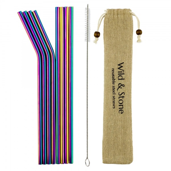 Reusable Straw Set - Rainbow Steel