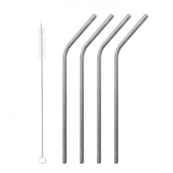 Stainless Steel Straw Bent  x 4 With Brush